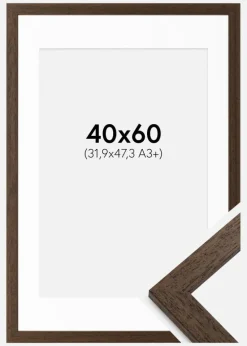 Ramme Brown Wood 40x60 cm - Passepartout Hvid 32,9x48,3 cm (A3+)