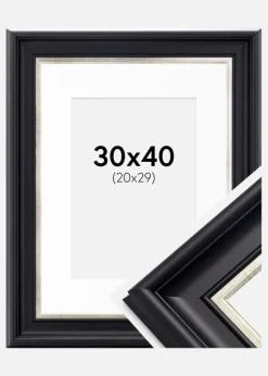 Ramme Dalarna Sort-Sølv 30x40 cm - Passepartout Hvid 21x30 cm
