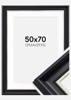 Ramme Dalarna Sort-Sølv 50x70 cm - Passepartout Hvid 16x24 inches