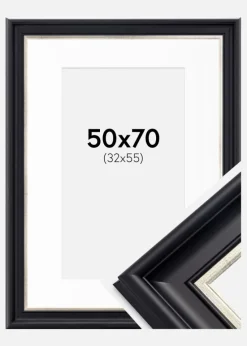 Ramme Dalarna Sort-Sølv 50x70 cm - Passepartout Hvid 33x56 cm