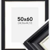 Ramme Dalarna Sort-Sølv 50x60 cm - Passepartout Hvid 14x18 inches