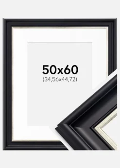 Ramme Dalarna Sort-Sølv 50x60 cm - Passepartout Hvid 14x18 inches