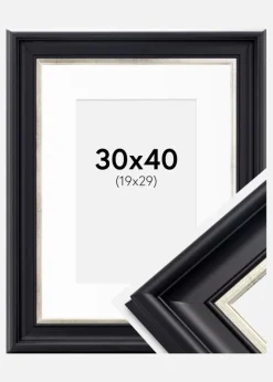 Ramme Dalarna Sort-Sølv 30x40 cm - Passepartout Hvid 20x30 cm