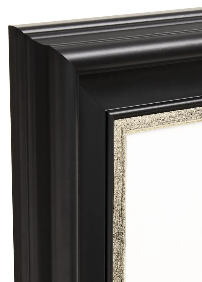 Ramme Dalarna Sort-Sølv 50x70 cm - Passepartout Hvid 42x59,4 cm (A2)