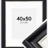 Ramme Dalarna Sort-Sølv 40x50 cm - Passepartout Hvid 28x35 cm