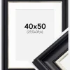 Ramme Dalarna Sort-Sølv 40x50 cm - Passepartout Hvid 12x16 inches