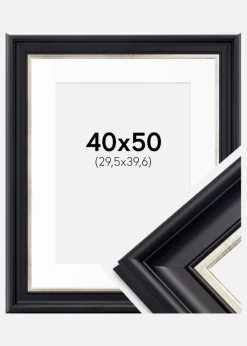 Ramme Dalarna Sort-Sølv 40x50 cm - Passepartout Hvid 12x16 inches