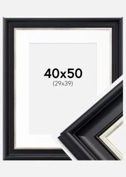 Ramme Dalarna Sort-Sølv 40x50 cm - Passepartout Hvid 30x40 cm