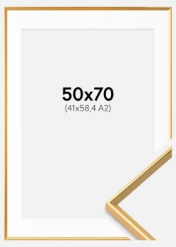 Ramme Desire Guld 50x70 cm - Passepartout Hvid 42x59,4 cm (A2)