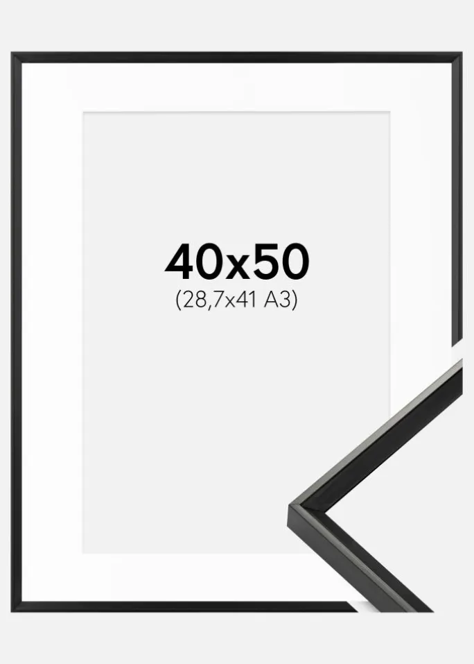 Ramme Desire Sort 40x50 cm - Passepartout Hvid 29,7x42 cm (A3)