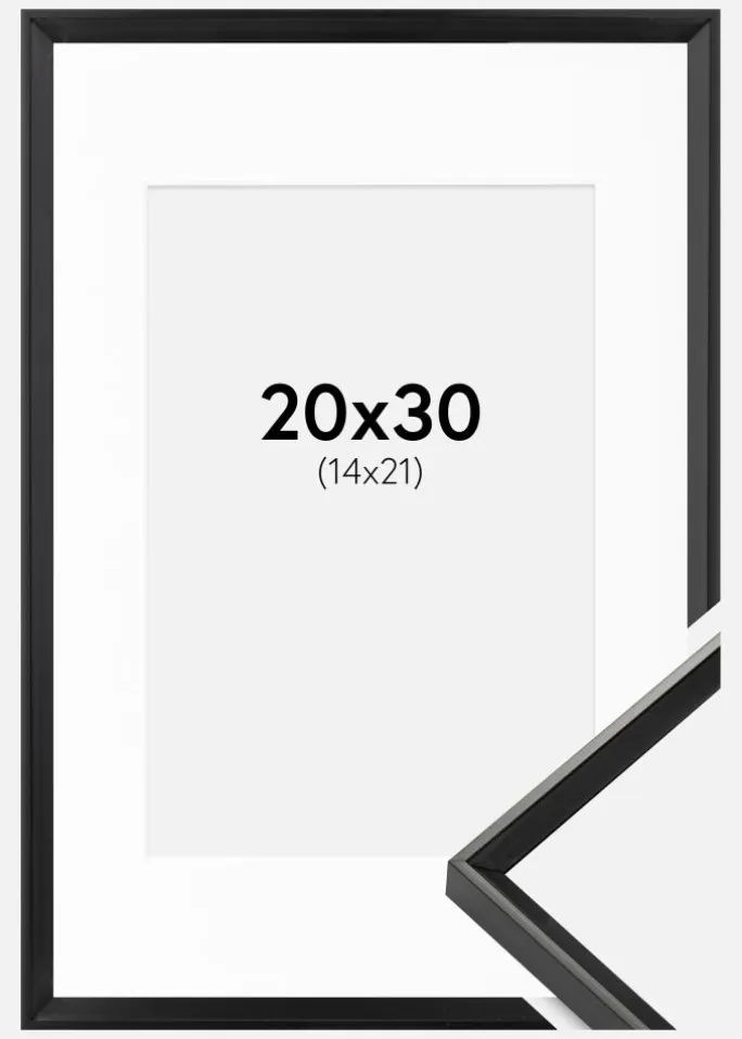 Ramme Desire Sort 20x30 cm - Passepartout Hvid 15x22 cm