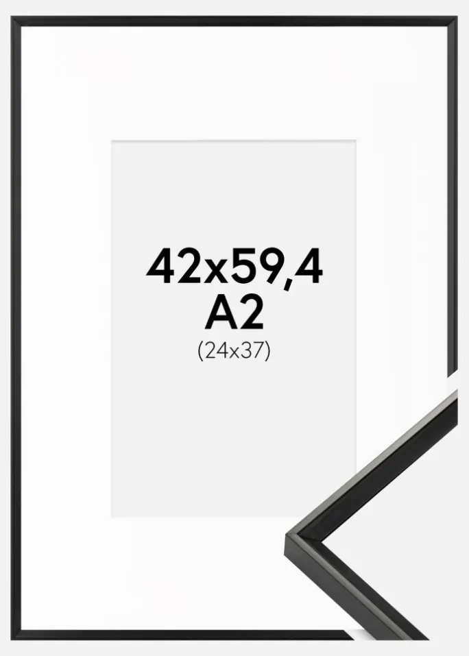 Ramme Desire Sort 42x59,4 cm (A2) - Passepartout Hvid 25x38 cm