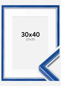 Ramme Diana Blå 30x40 cm - Passepartout Hvid 22x32 cm