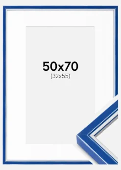 Ramme Diana Blå 50x70 cm - Passepartout Hvid 33x56 cm