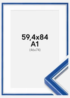 Ramme Diana Blå 59,4x84 cm - Passepartout Hvid 47x75 cm