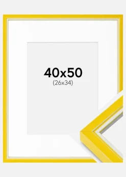 Ramme Diana Gul 40x50 cm - Passepartout Hvid 27x35 cm