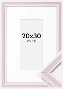 Ramme Diana lyserød 20x30 cm - Passepartout Hvid 10x21 cm