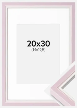 Ramme Diana lyserød 20x30 cm - Passepartout Hvid 15x21 cm