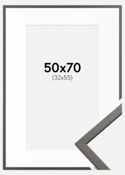 Ramme Edsbyn Grafit 50x70 cm - Passepartout Hvid 33x56 cm