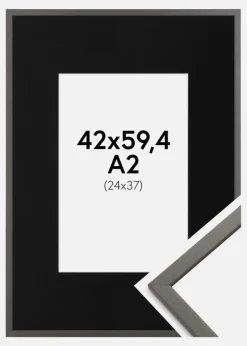 Ramme Edsbyn Grafit 42x59,4 cm (A2) - Passepartout Sort 25x38 cm