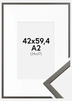 Ramme Edsbyn Grafit 42x59,4 cm (A2) - Passepartout Hvid 25x38 cm