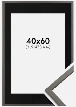 Ramme Edsbyn Grafit 40x60 cm - Passepartout Sort 32,9x48,3 cm (A3+)