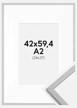 Ramme Edsbyn Grey 42x59,4 cm (A2) - Passepartout Hvid 25x38 cm