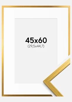 Ramme Edsbyn Guld 45x60 cm - Passepartout Hvid 12x18 inches