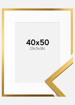 Ramme Edsbyn Guld 40x50 cm - Passepartout Hvid 27,5x37 cm