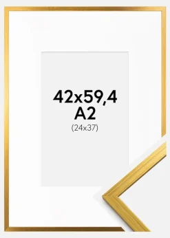 Ramme Edsbyn Guld 42x59,4 cm (A2) - Passepartout Hvid 25x38 cm