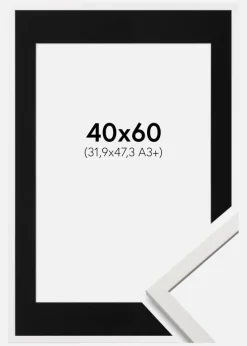 Ramme Edsbyn Hvid 40x60 cm - Passepartout Sort 32,9x48,3 cm (A3+)