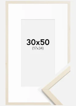 Ramme Edsbyn Løn 30x50 cm - Passepartout Hvid 18x35 cm