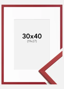 Ramme Edsbyn Rød 30x40 cm - Passepartout Hvid 20x28 cm