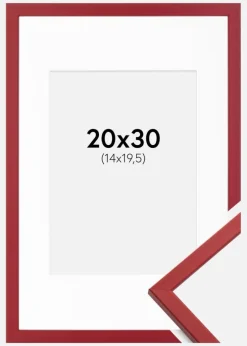Ramme Edsbyn Rød 20x30 cm - Passepartout Hvid 15x21 cm (A5)
