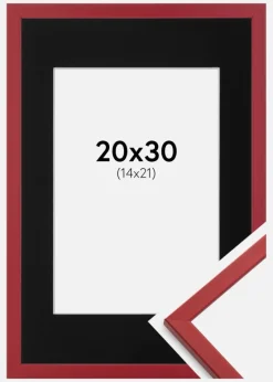 Ramme Edsbyn Rød 20x30 cm - Passepartout Sort 15x22 cm