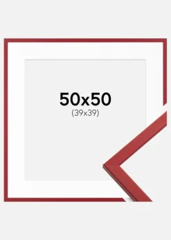 Ramme Edsbyn Rød 50x50 cm - Passepartout Hvid 40x40 cm