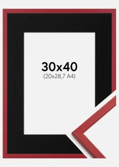 Ramme Edsbyn Rød 30x40 cm - Passepartout Sort 21x29,7 cm (A4)