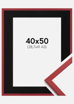 Ramme Edsbyn Rød 40x50 cm - Passepartout Sort 29,7x42 cm (A3)