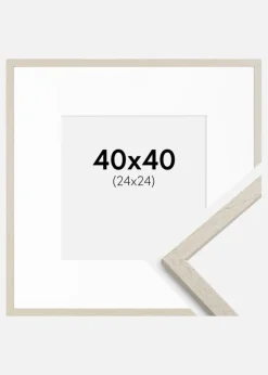 Ramme Edsbyn Sand 40x40 cm - Passepartout Hvid 25x25 cm