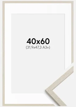 Ramme Edsbyn Sand 40x60 cm - Passepartout Hvid 32,9x48,3 cm (A3+)