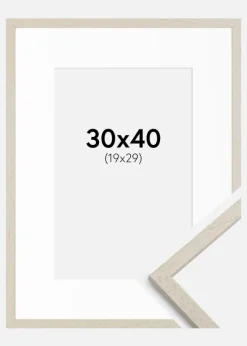 Ramme Edsbyn Sand 30x40 cm - Passepartout Hvid 20x30 cm