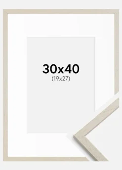 Ramme Edsbyn Sand 30x40 cm - Passepartout Hvid 20x28 cm