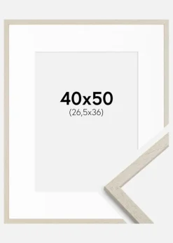 Ramme Edsbyn Sand 40x50 cm - Passepartout Hvid 27,5x37 cm