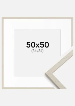 Ramme Edsbyn Sand 50x50 cm - Passepartout Hvid 35x35 cm