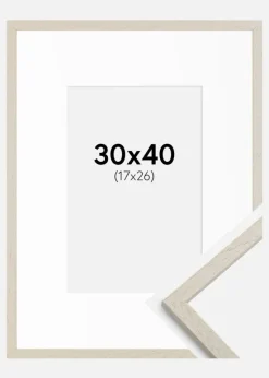 Ramme Edsbyn Sand 30x40 cm - Passepartout Hvid 18x27 cm