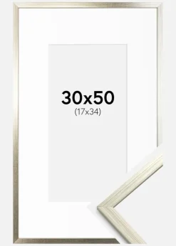 Ramme Edsbyn Sølv 30x50 cm - Passepartout Hvid 18x35 cm