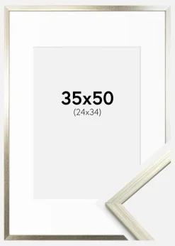 Ramme Edsbyn Sølv 35x50 cm - Passepartout Hvid 25x35 cm