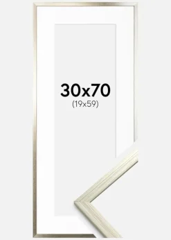 Ramme Edsbyn Sølv 30x70 cm - Passepartout Hvid 20x60 cm