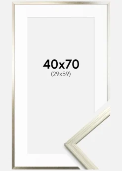 Ramme Edsbyn Sølv 40x70 cm - Passepartout Hvid 30x60 cm
