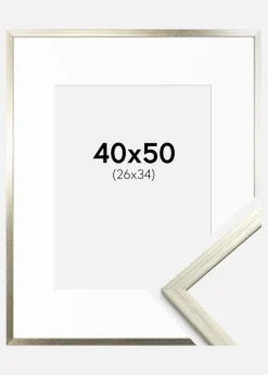 Ramme Edsbyn Sølv 40x50 cm - Passepartout Hvid 27x35 cm